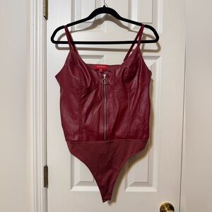 Guess Faux Leather Zip Up Bodysuit